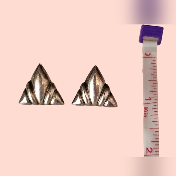 Vintage 925 Silver Modernist Triangle Earrings - Picture 3 of 3